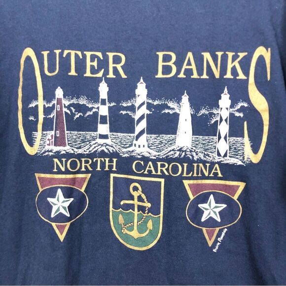 PRAIRIE MOUNTAIN | OUTER BANKS Vintage Single Stitch Navy Blue Tee Unisex Large - Picture 5 of 7